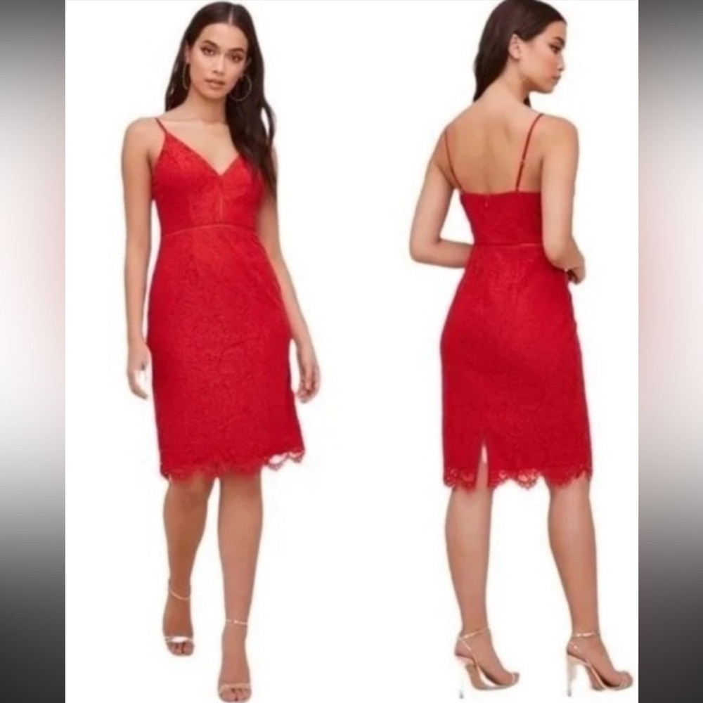 Astr Lattice Inset Red Lace Midi Dress Size Medium NWOT